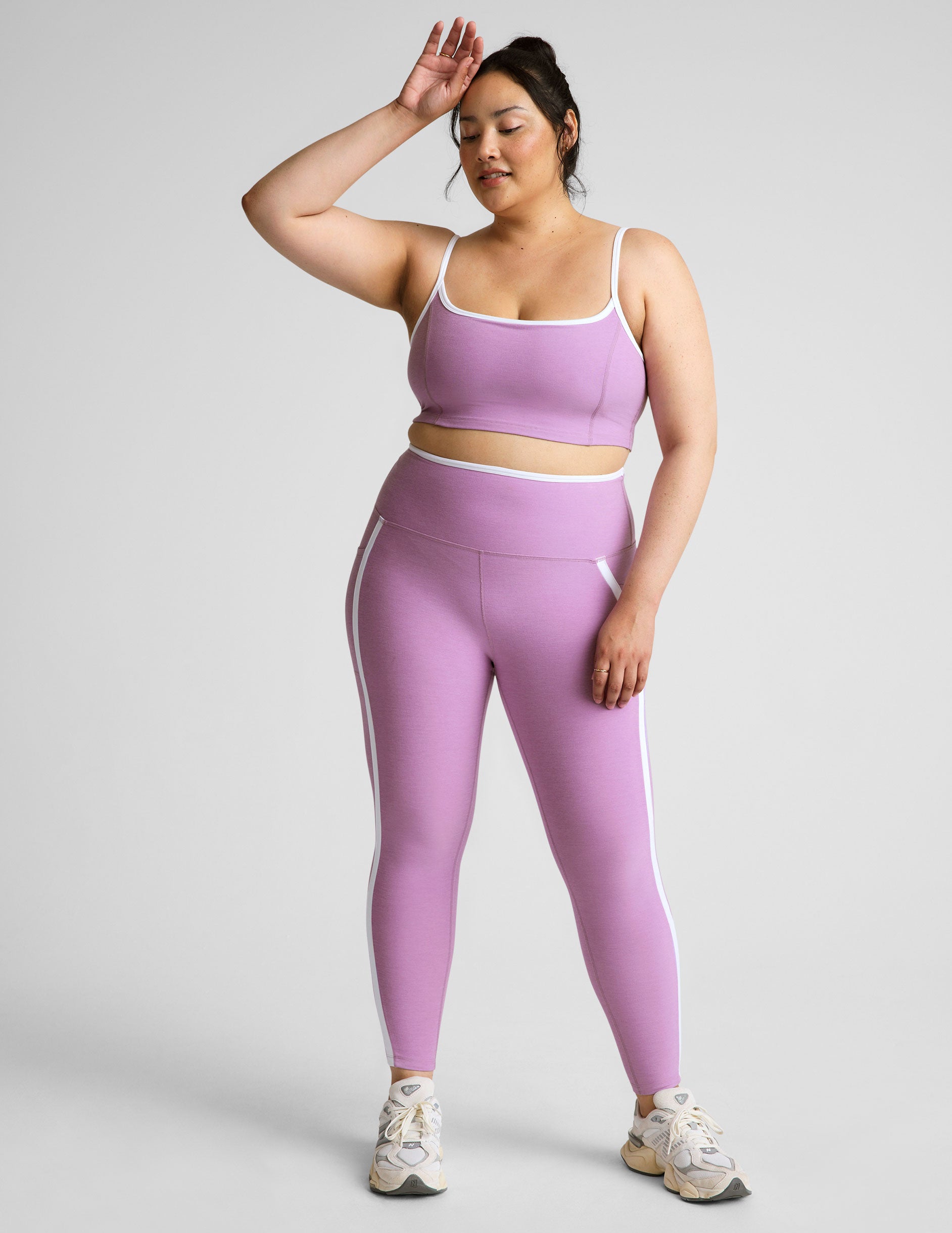 Spacedye Lilac Petal High-Waisted Midi Legging with Pockets and Contrast Piping