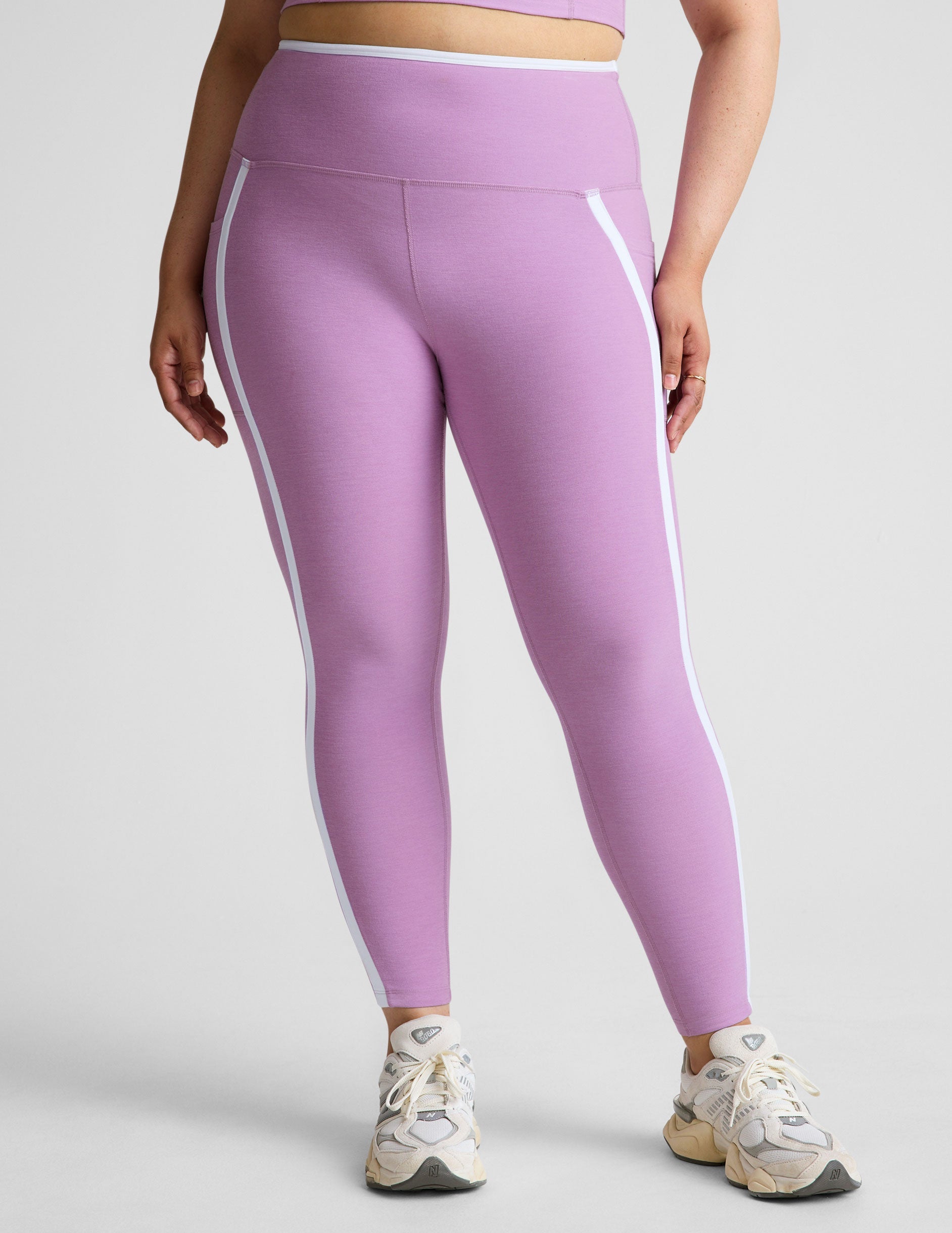 Spacedye Lilac Petal High-Waisted Midi Legging with Pockets and Contrast Piping