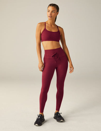 Beyond Yoga Spacedye High-Waist Midi Leggings: Bordeaux Heather with Pockets
