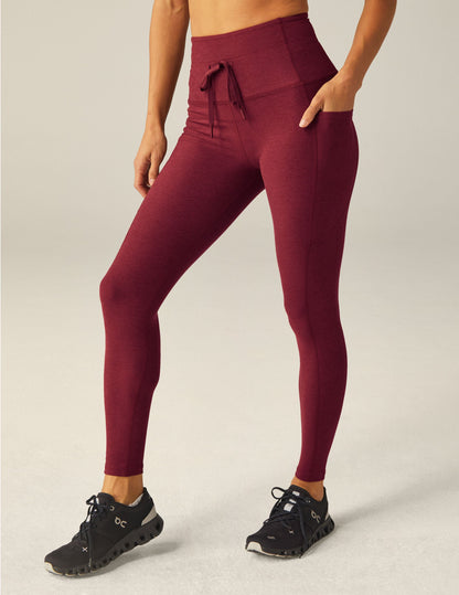 Beyond Yoga Spacedye High-Waist Midi Leggings: Bordeaux Heather with Pockets