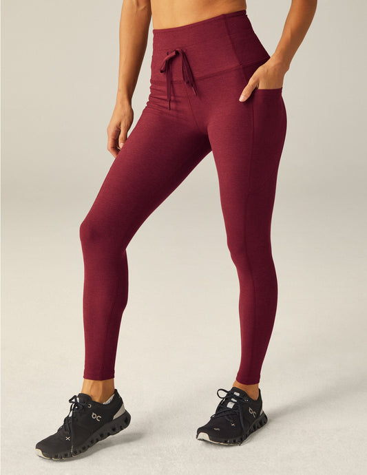Beyond Yoga Spacedye High-Waist Midi Leggings: Bordeaux Heather with Pockets