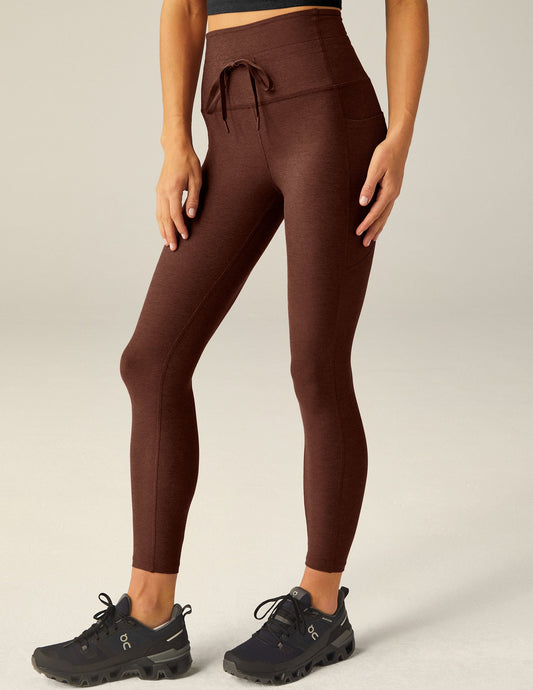 Chocolate Heather Spacedye Midi Leggings: High-Waist, Drawstring, Side Pockets