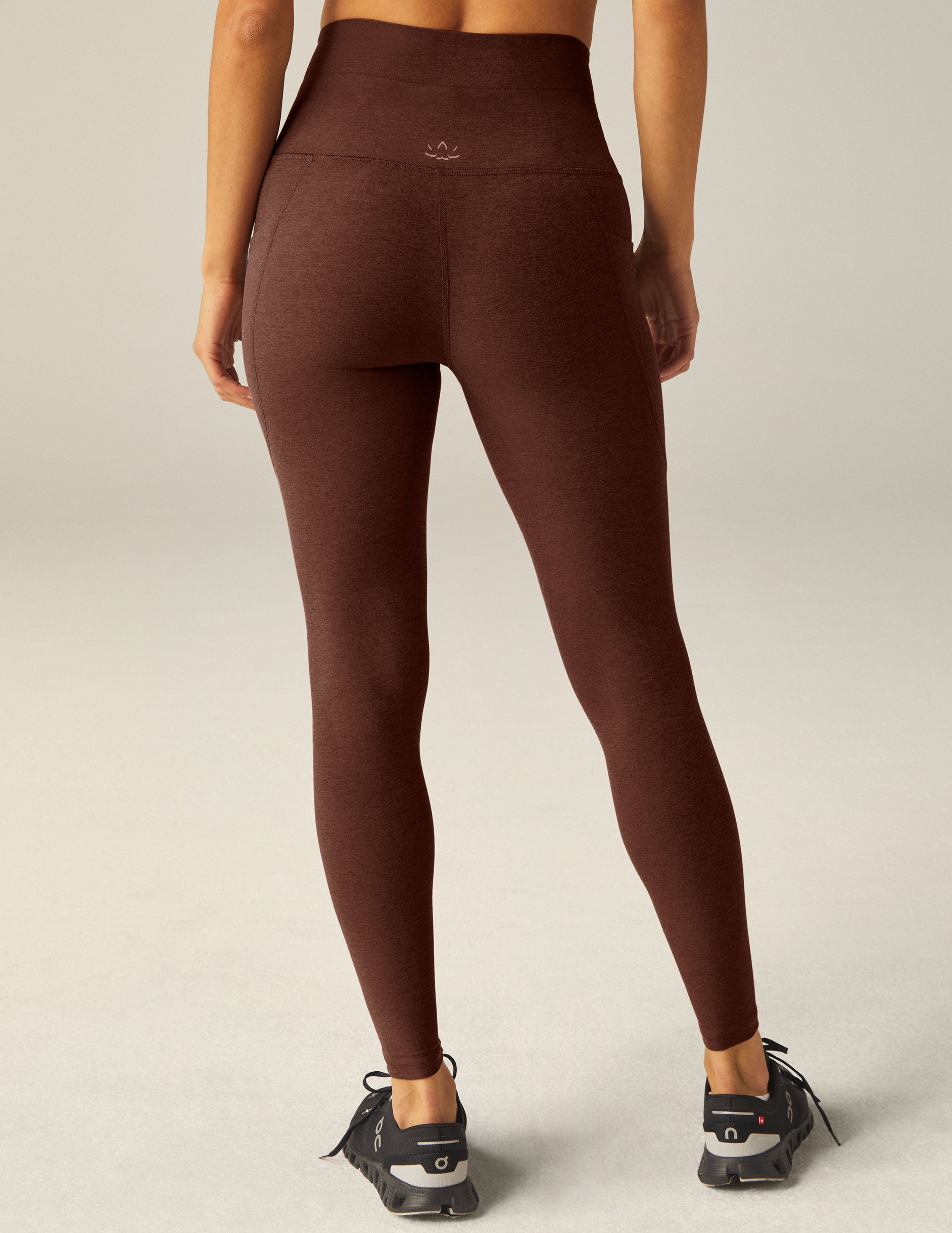 Chocolate Heather Spacedye Midi Leggings: High-Waist, Drawstring, Side Pockets