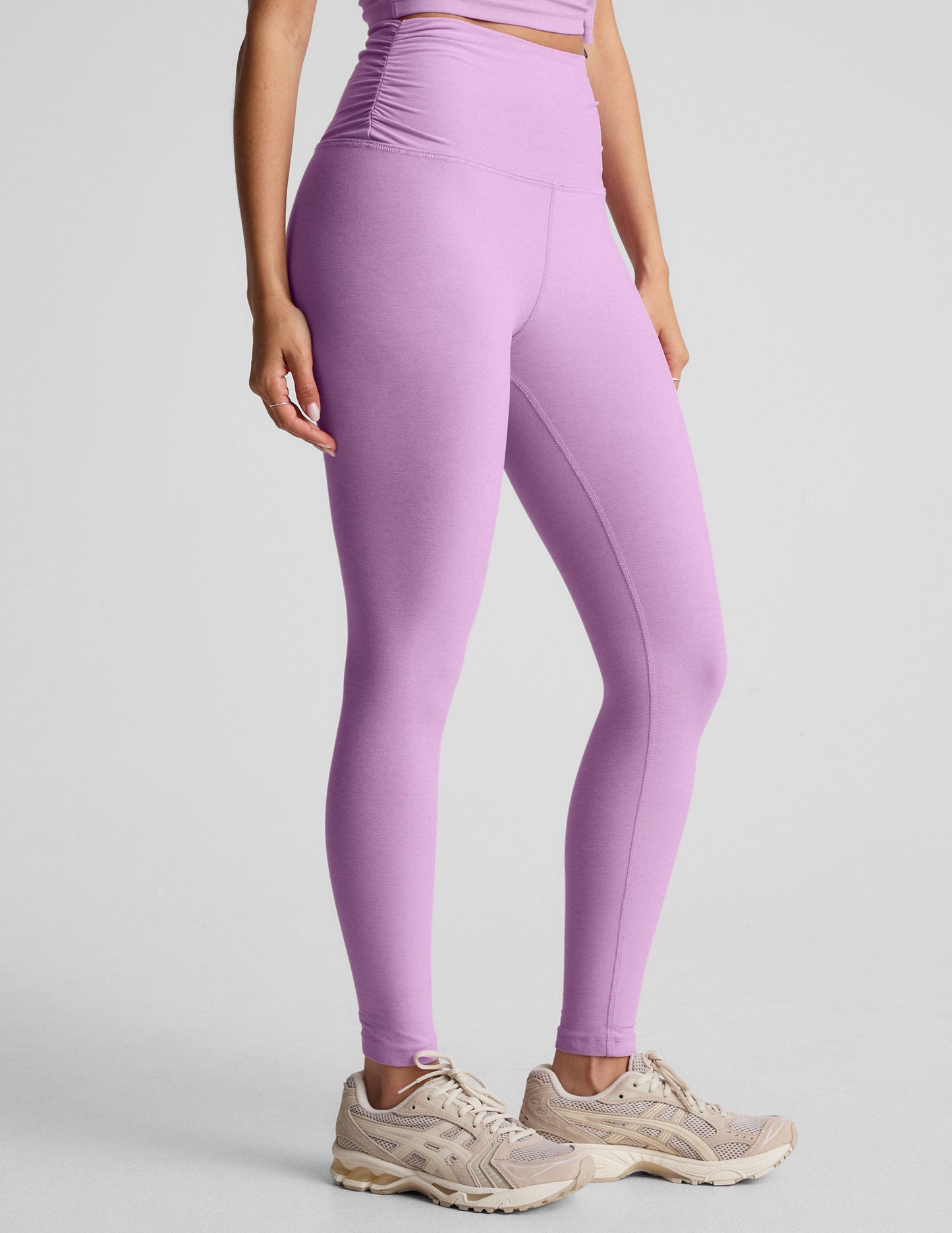 Soft Spacedye Shirred Barre Midi Leggings - Lilac Petal Heather