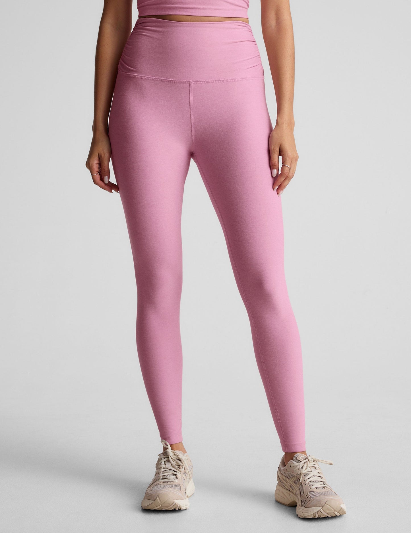 Ultra-Soft Spacedye High-Waisted Midi Shirred Legging for Barre Yoga