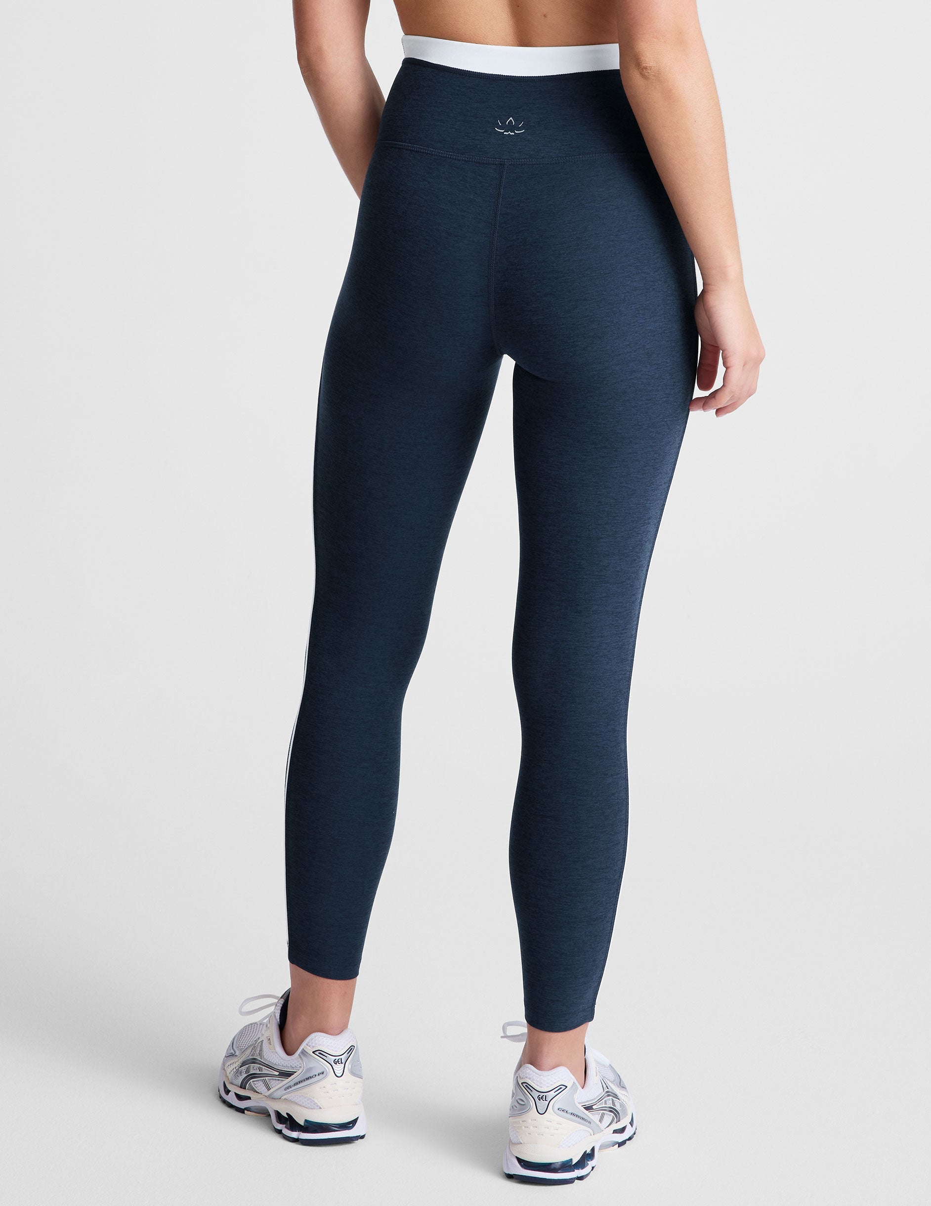 Spacedye Trophy High-Waisted Midi Legging: Navy Yoga Activewear with White Piping