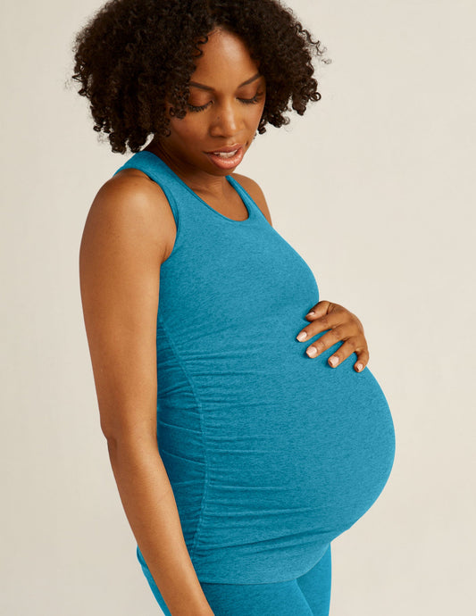 Comfort-Fit Spacedye Maternity Tank with Built-In Bra & Shirred Sides