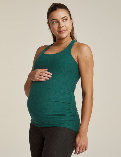 Beyond Yoga Lunar Teal Spacedye Maternity Racerback Tank with Built-in Bra