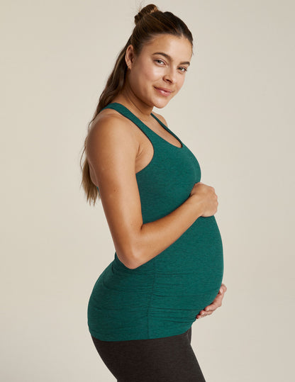 Beyond Yoga Lunar Teal Spacedye Maternity Racerback Tank with Built-in Bra