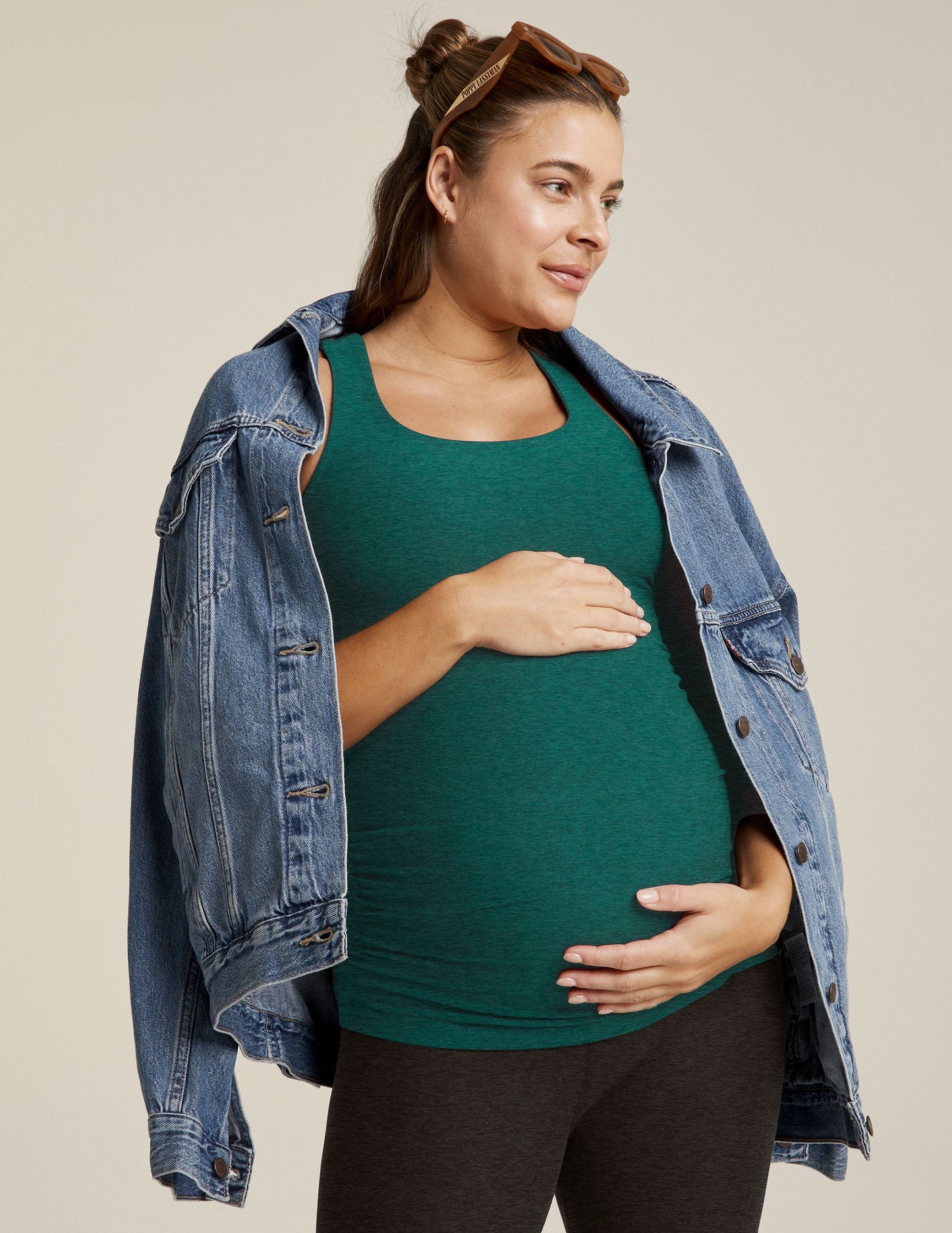 Beyond Yoga Lunar Teal Spacedye Maternity Racerback Tank with Built-in Bra