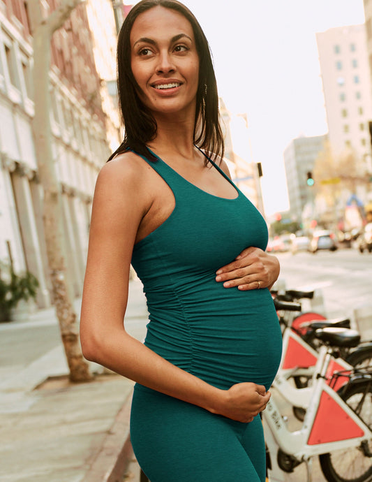 Beyond Yoga Lunar Teal Spacedye Maternity Racerback Tank with Built-in Bra