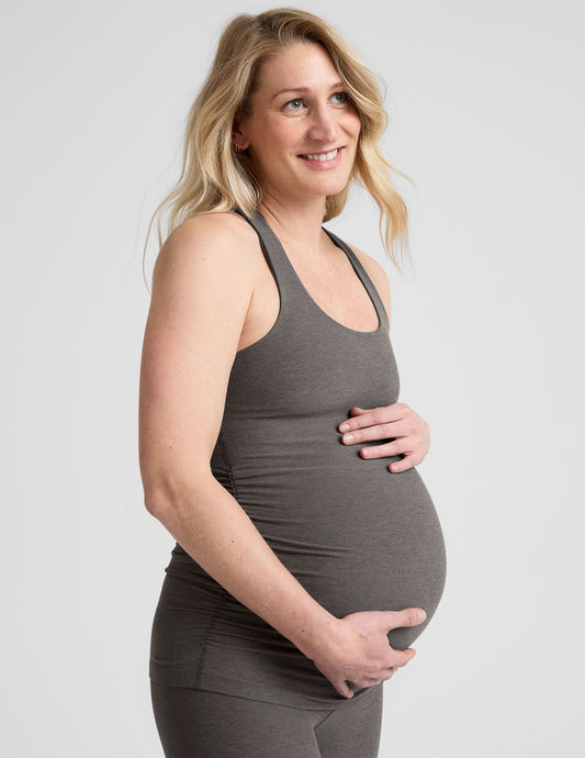 Spacedye Maternity Tank Top: Built-in Bra, Racerback, Shirred Sides Comfort