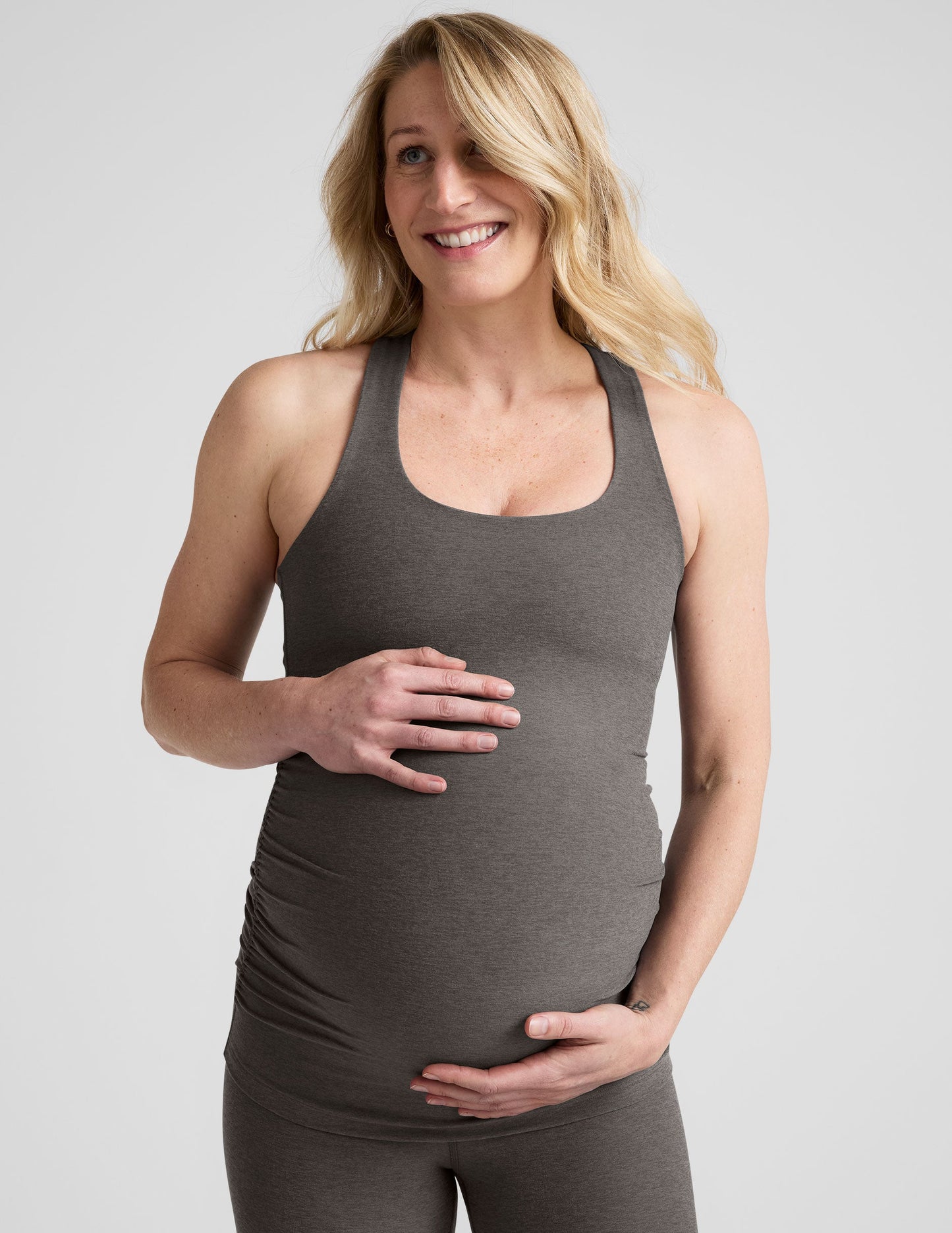 Spacedye Maternity Tank Top: Built-in Bra, Racerback, Shirred Sides Comfort