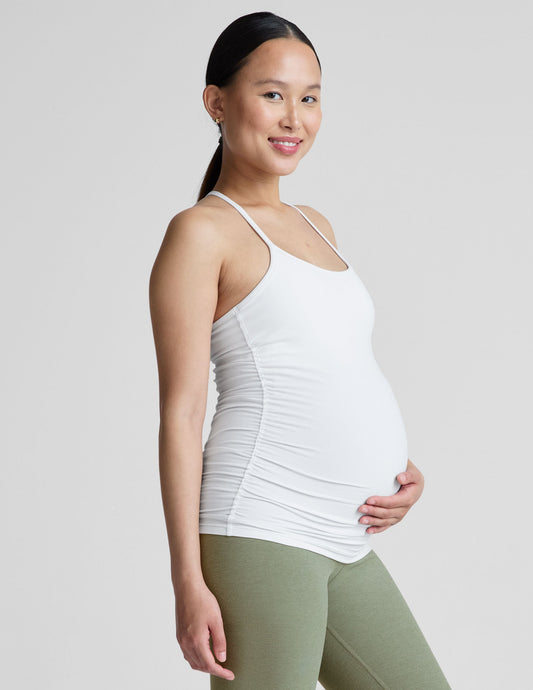 Ultra-Soft Spacedye Maternity Racerback Tank: Built-in Bra, UPF 50+, Ruched Sides