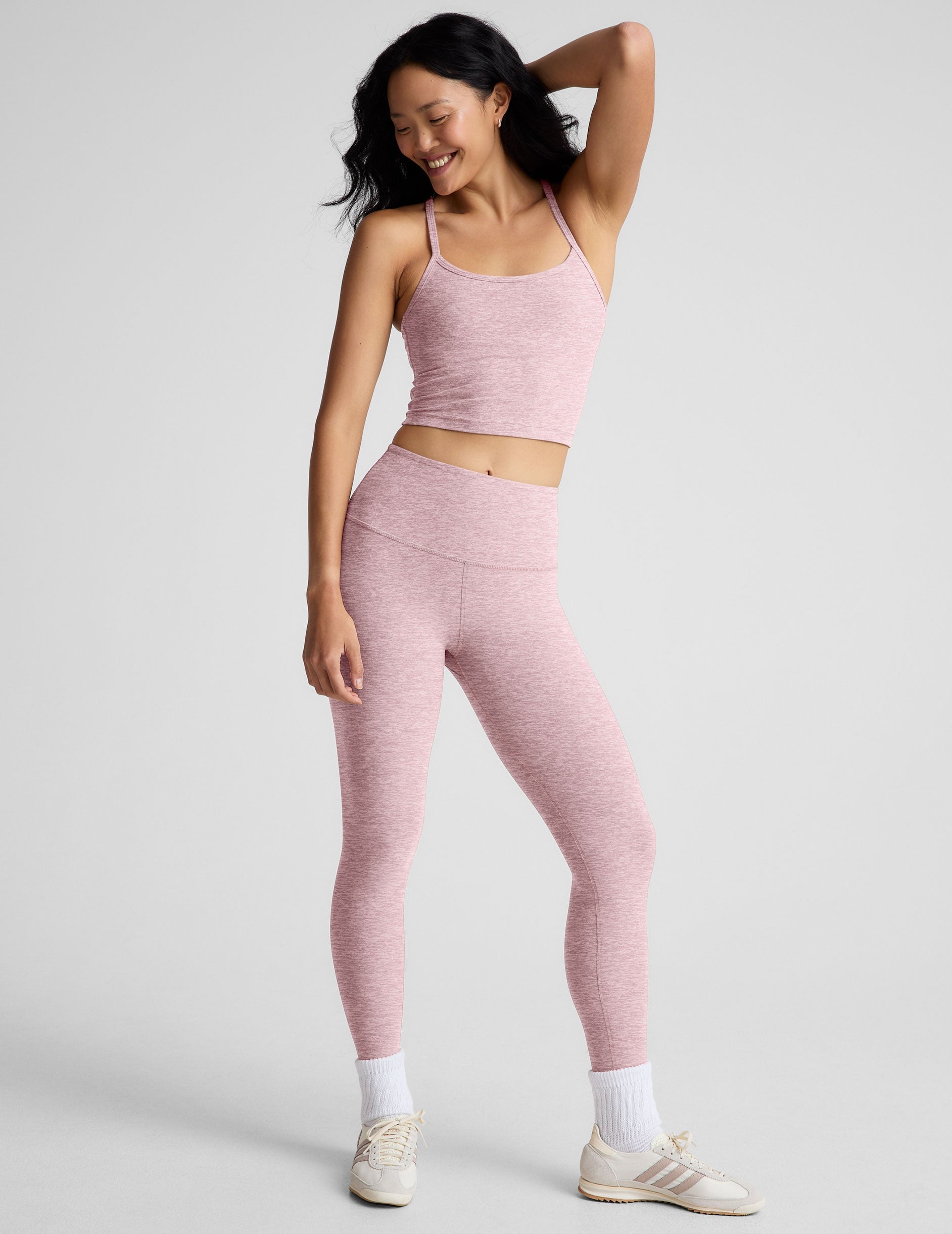 Soft Spacedye Slim Racerback Cropped Tank Top with Built-in Bra
