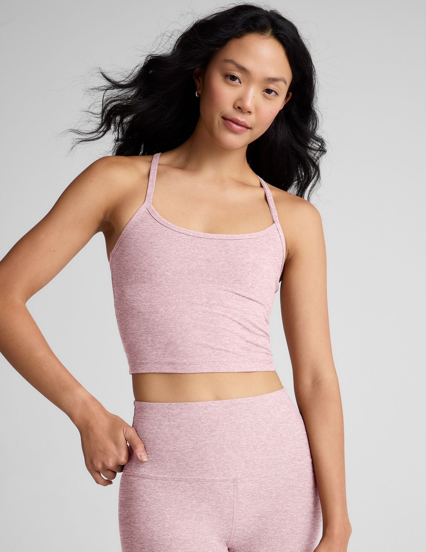 Soft Spacedye Slim Racerback Cropped Tank Top with Built-in Bra