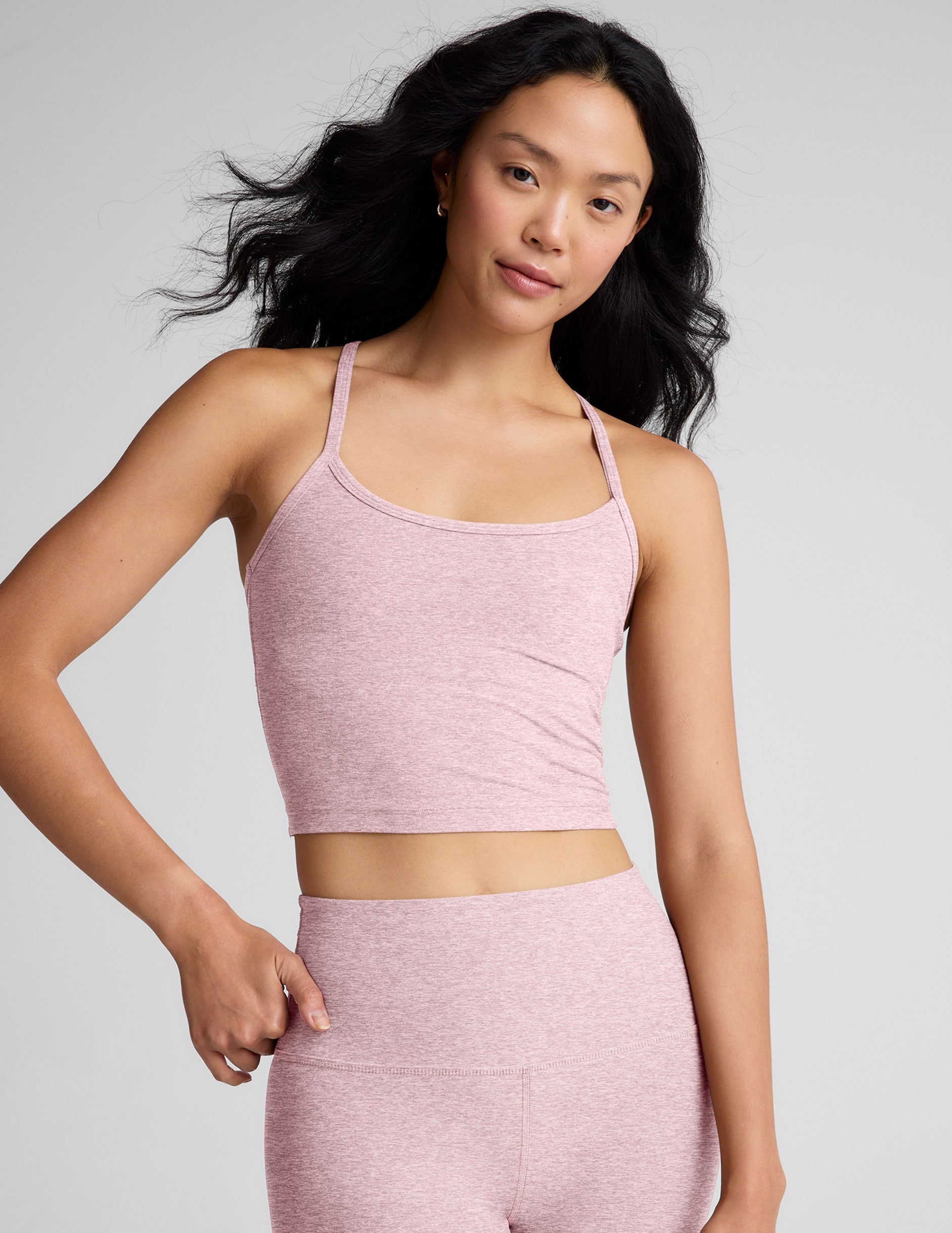 Soft Spacedye Slim Racerback Cropped Tank Top with Built-in Bra