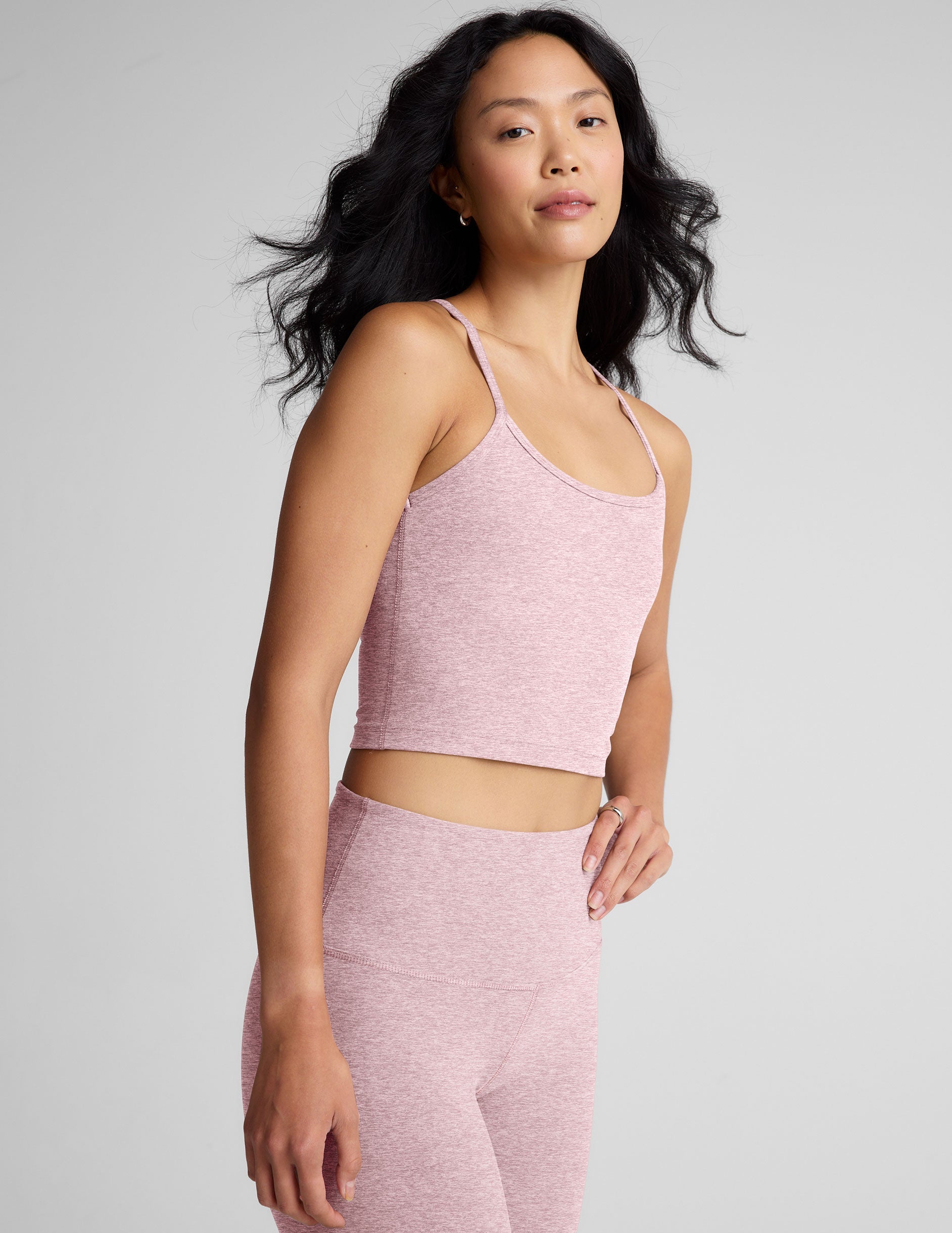 Soft Spacedye Slim Racerback Cropped Tank Top with Built-in Bra