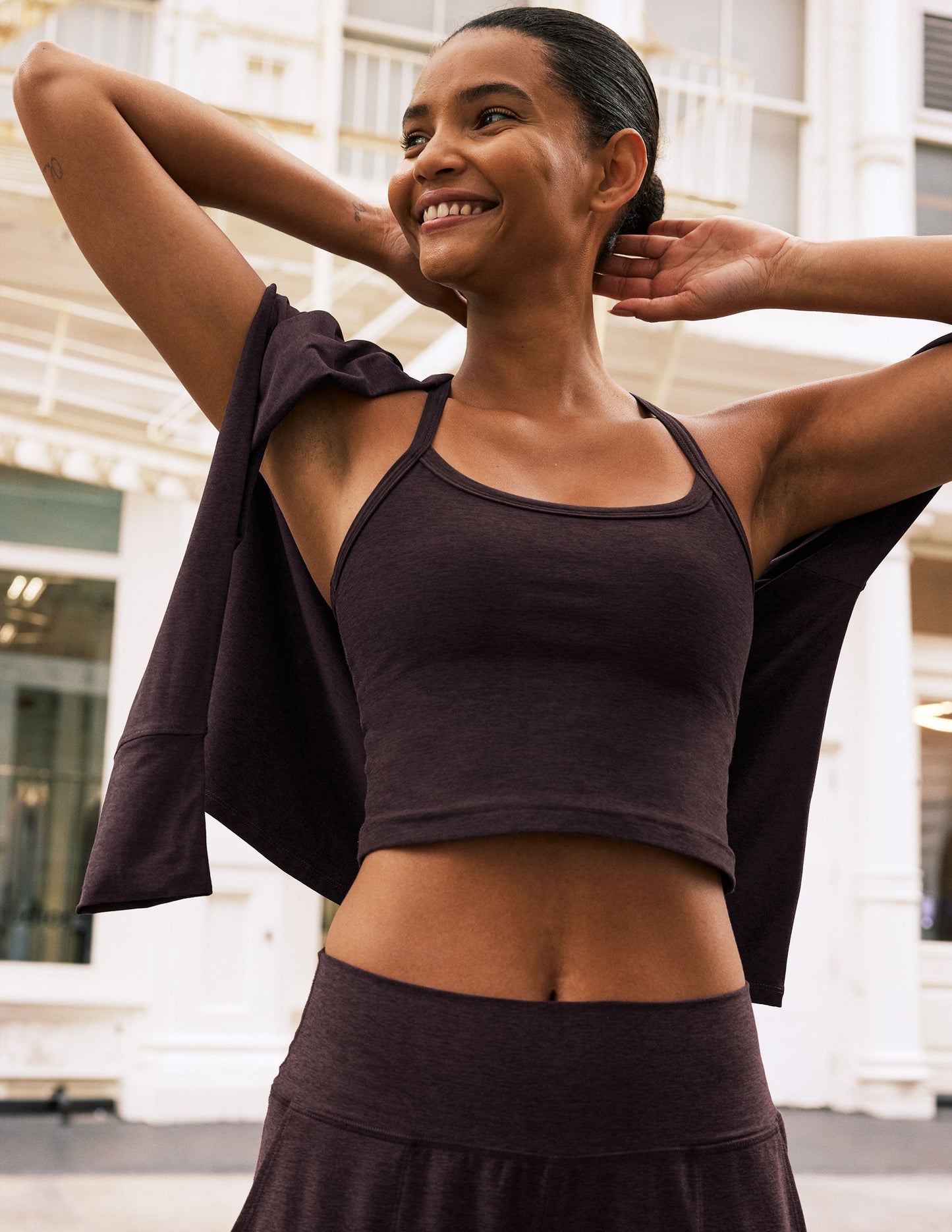 Spacedye Slim Racerback Cropped Tank: Built-in Bra, Yoga, Active Comfort