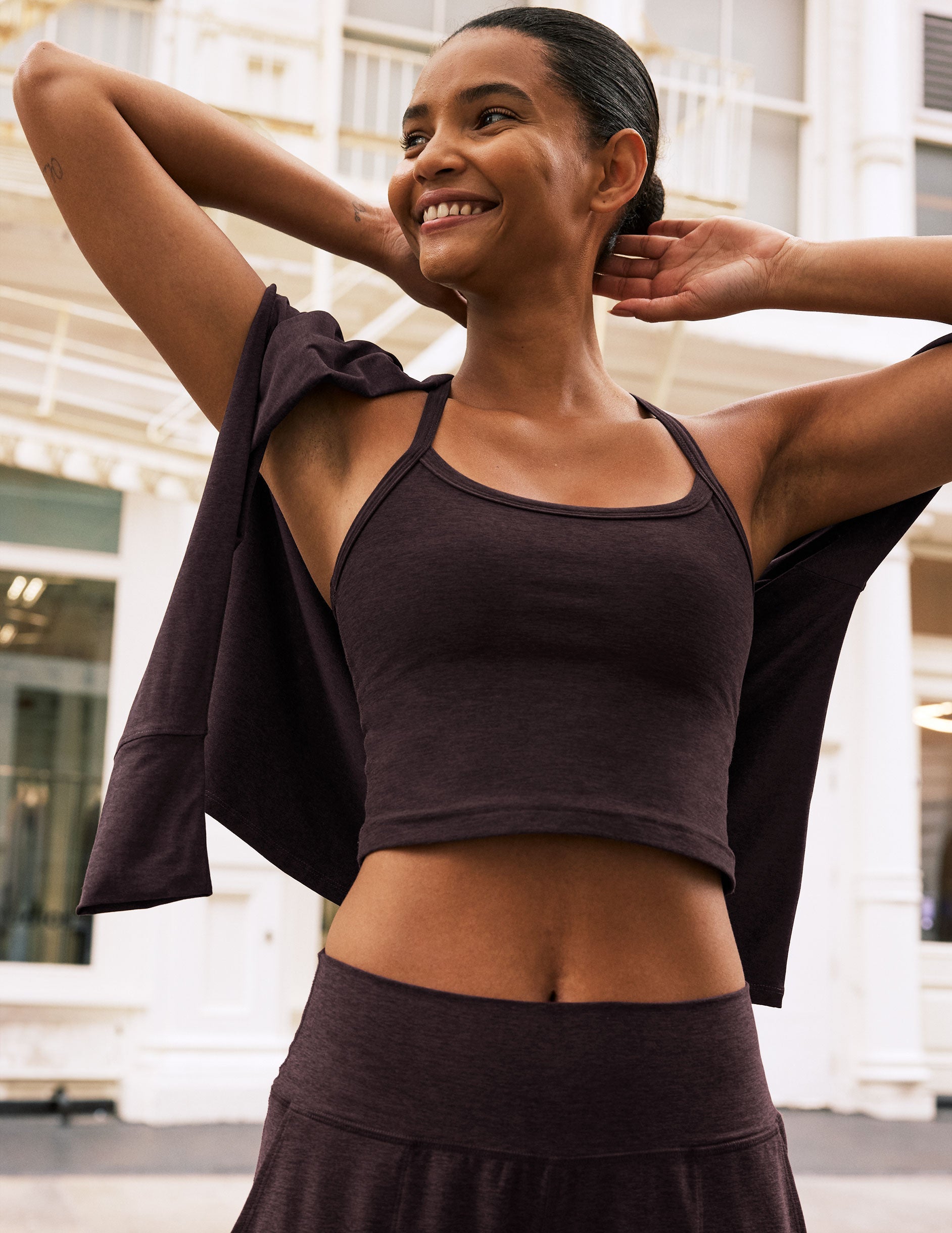 Spacedye Slim Racerback Cropped Tank: Built-in Bra, Yoga, Active Comfort