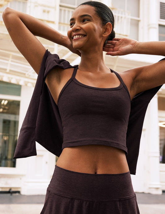 Spacedye Slim Racerback Cropped Tank: Built-in Bra, Yoga, Active Comfort