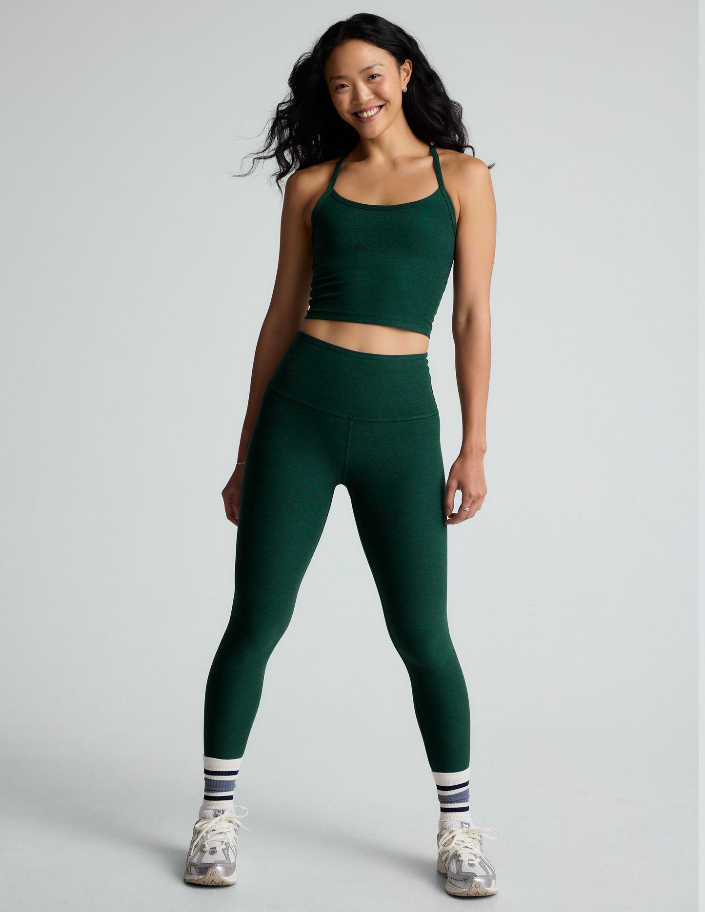 Women's Spacedye Slim Racerback Cropped Tank Top with Built-in Bra
