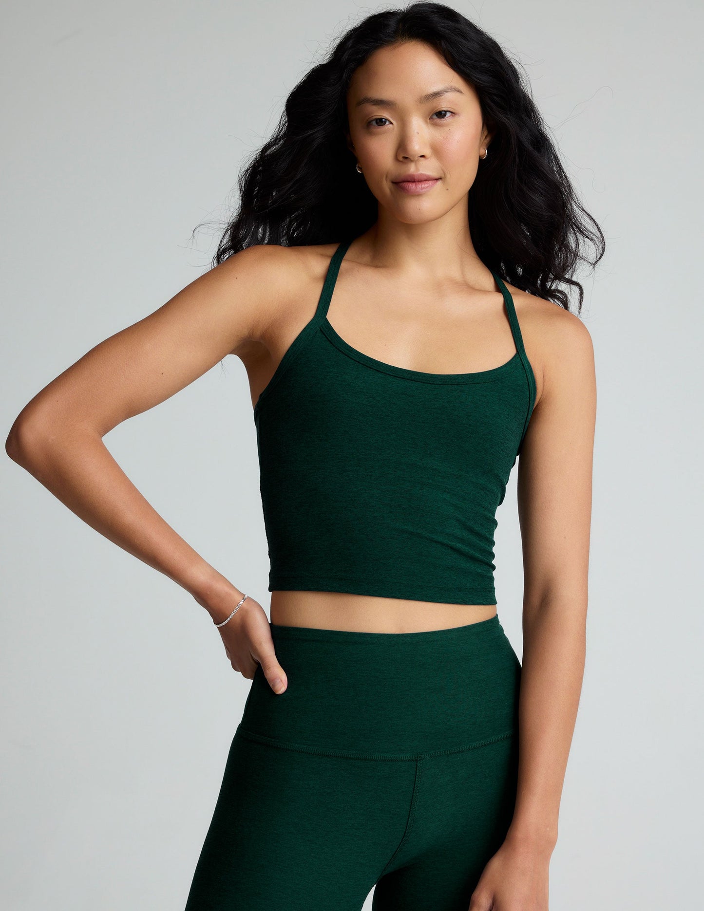 Women's Spacedye Slim Racerback Cropped Tank Top with Built-in Bra