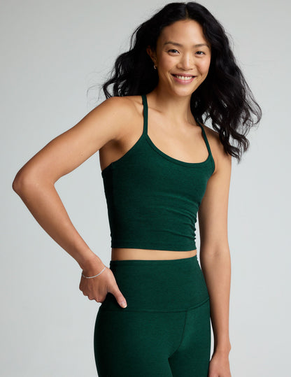Women's Spacedye Slim Racerback Cropped Tank Top with Built-in Bra