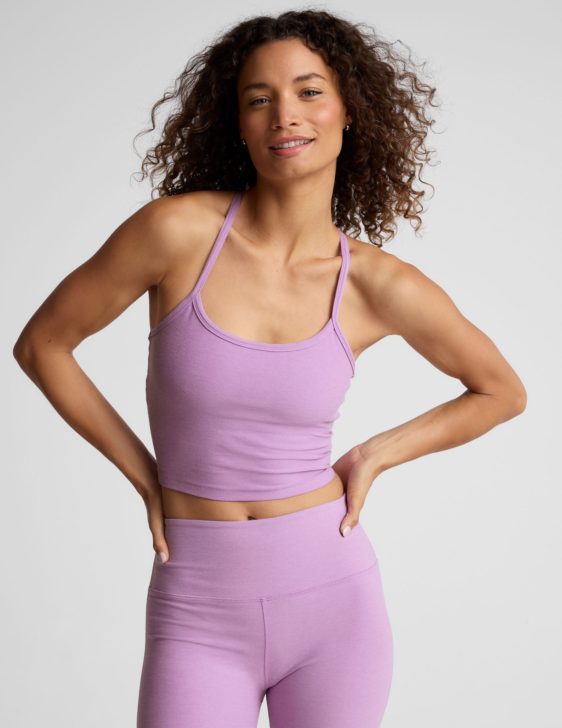Beyond Yoga Spacedye Slim Cropped Racerback Tank Top Built-In Bra UPF 50+