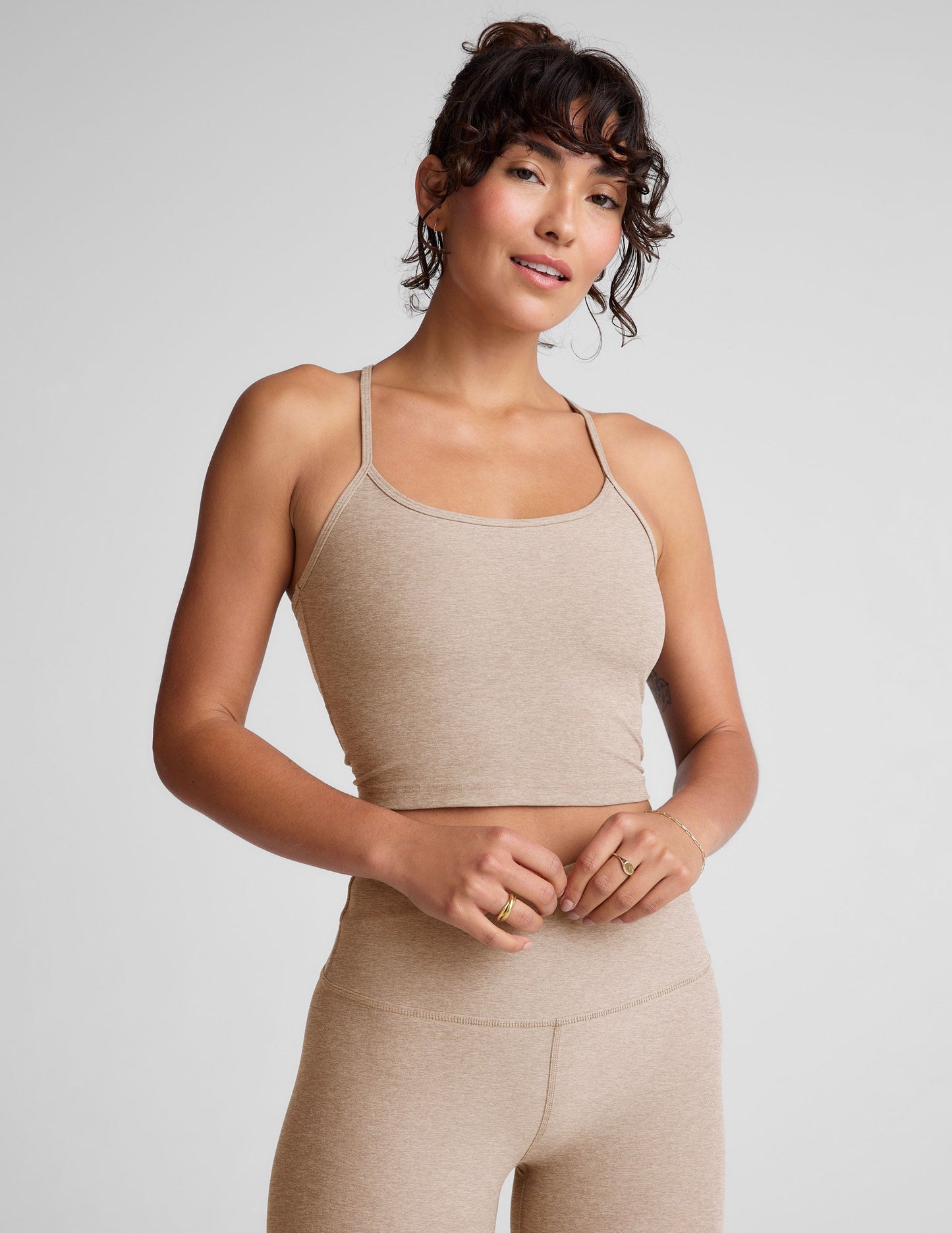 Women's Spacedye Slim Racerback Cropped Tank Top with Built-in Bra