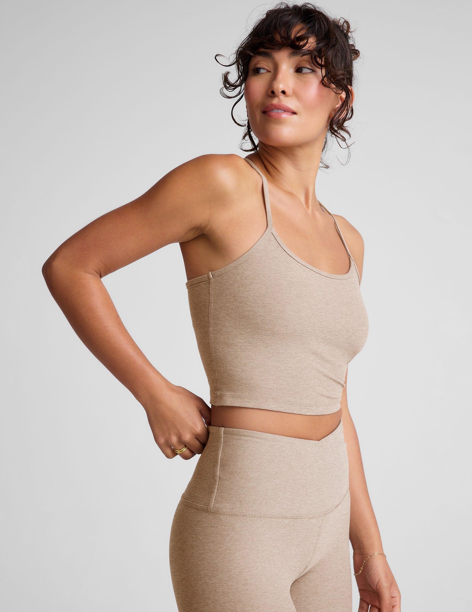 Women's Spacedye Slim Racerback Cropped Tank Top with Built-in Bra