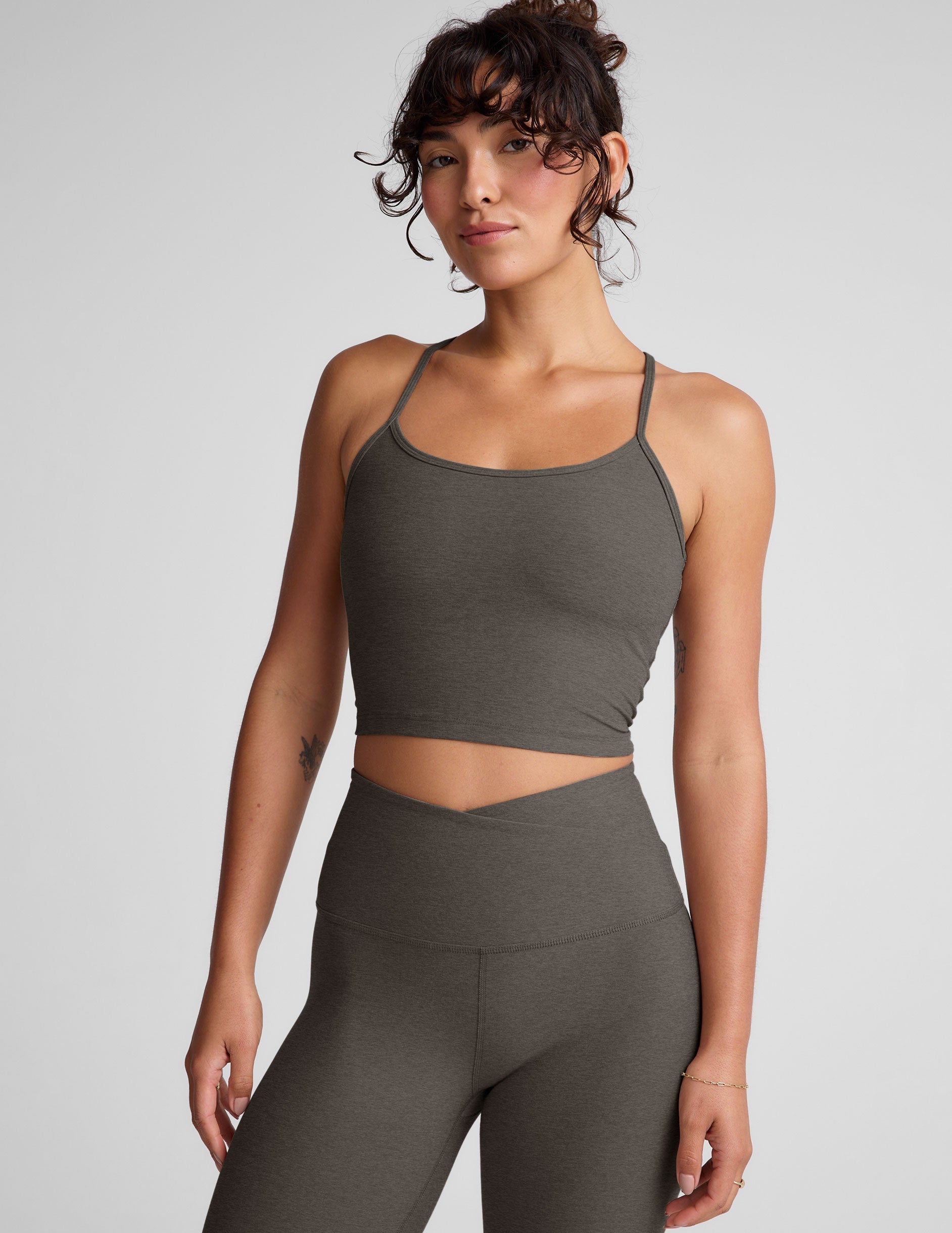 Performance Spacedye Slim Racerback Cropped Yoga Tank with Built-in Bra