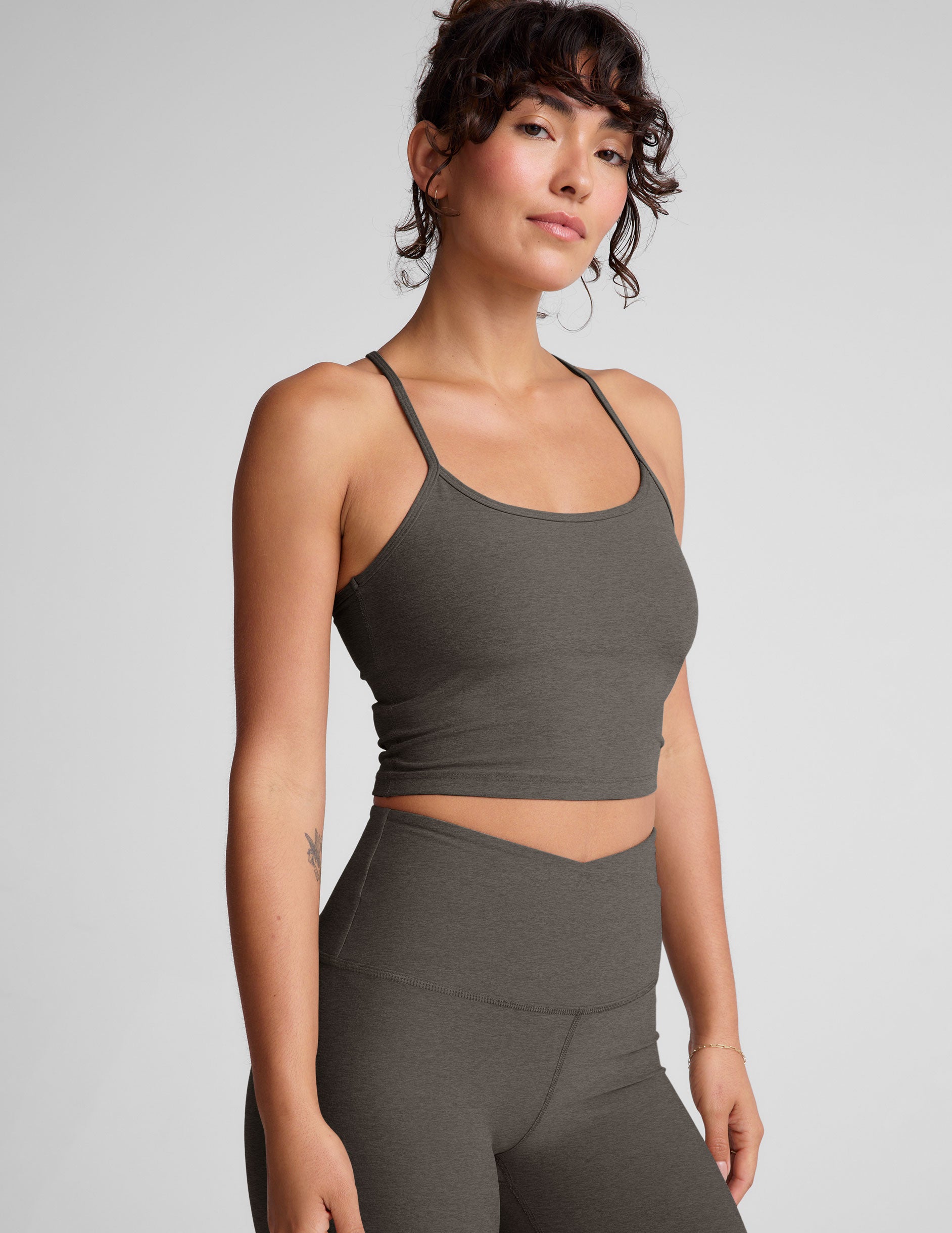 Performance Spacedye Slim Racerback Cropped Yoga Tank with Built-in Bra