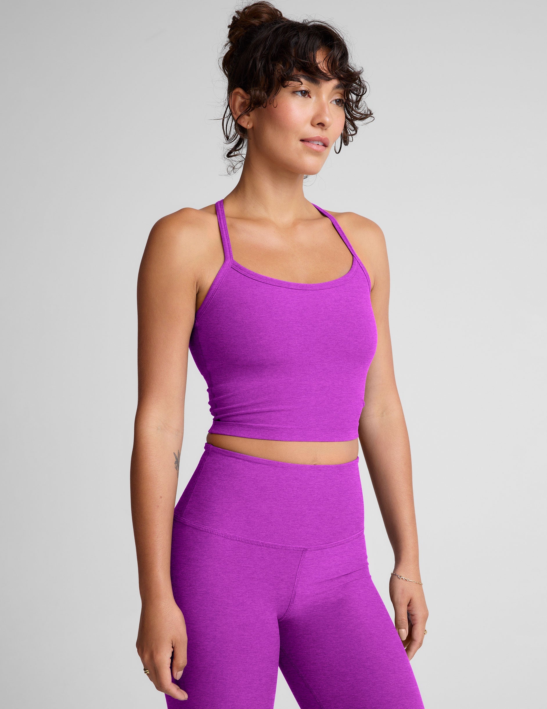 Spacedye Performance Cropped Tank: Built-in Bra, UPF 50+, Racerback, Comfortable Fit