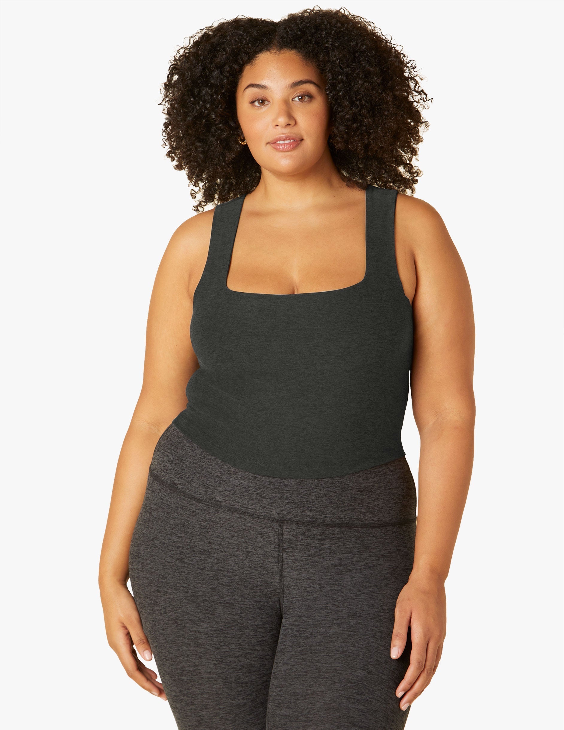 Ultra-Soft Spacedye Square Neck Cropped Tank, Medium Support Built-in Bra