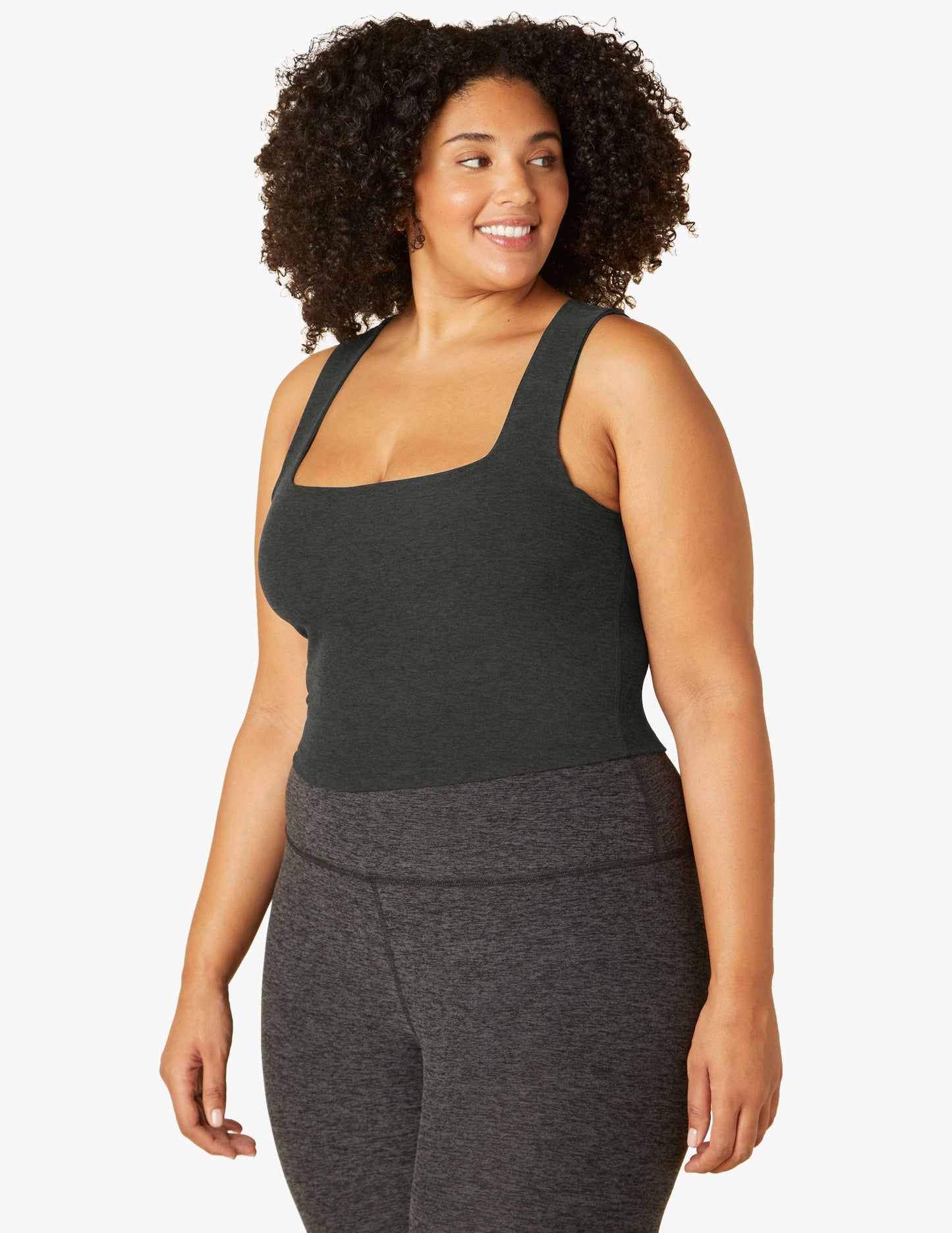 Ultra-Soft Spacedye Square Neck Cropped Tank, Medium Support Built-in Bra