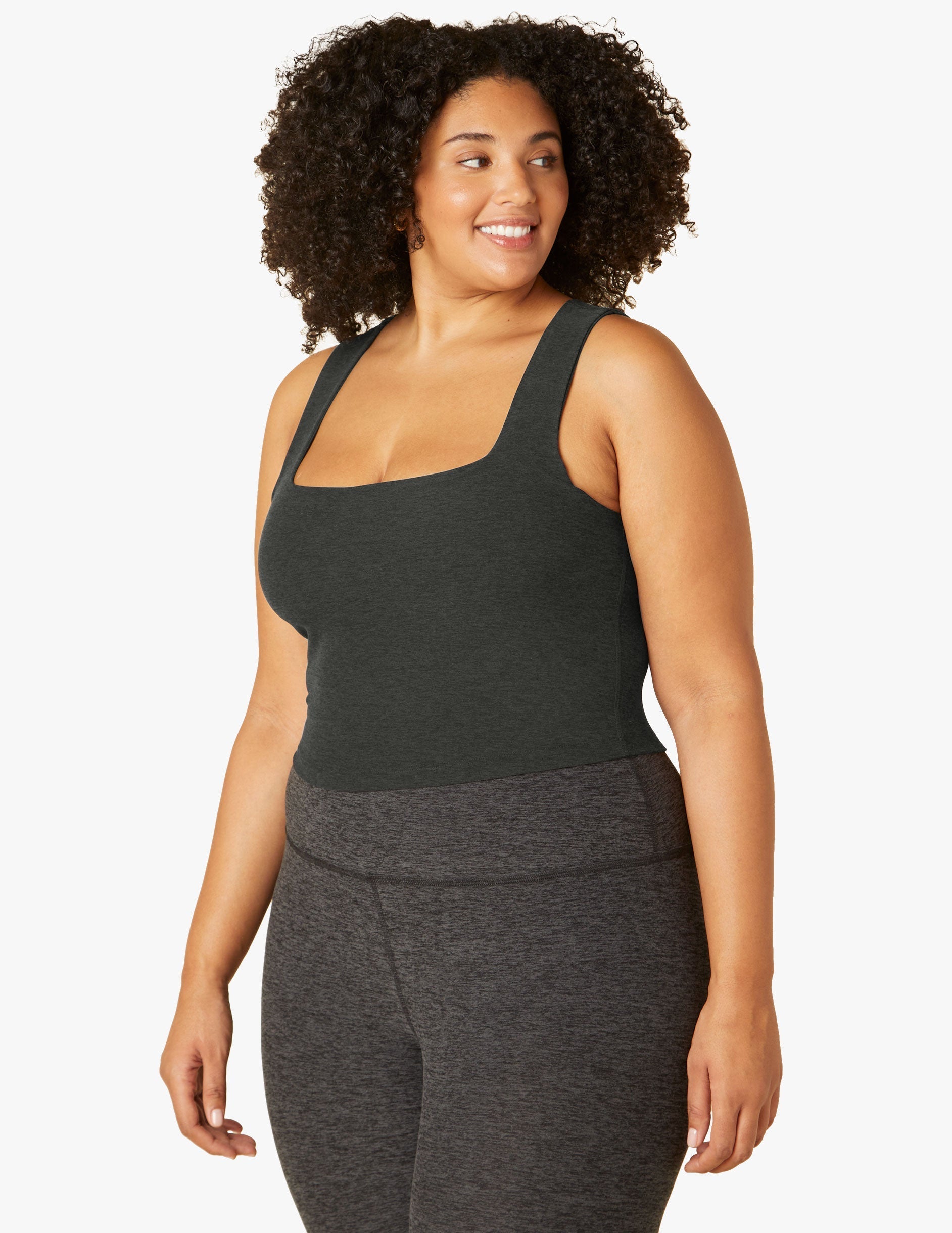 Ultra-Soft Spacedye Square Neck Cropped Tank, Medium Support Built-in Bra