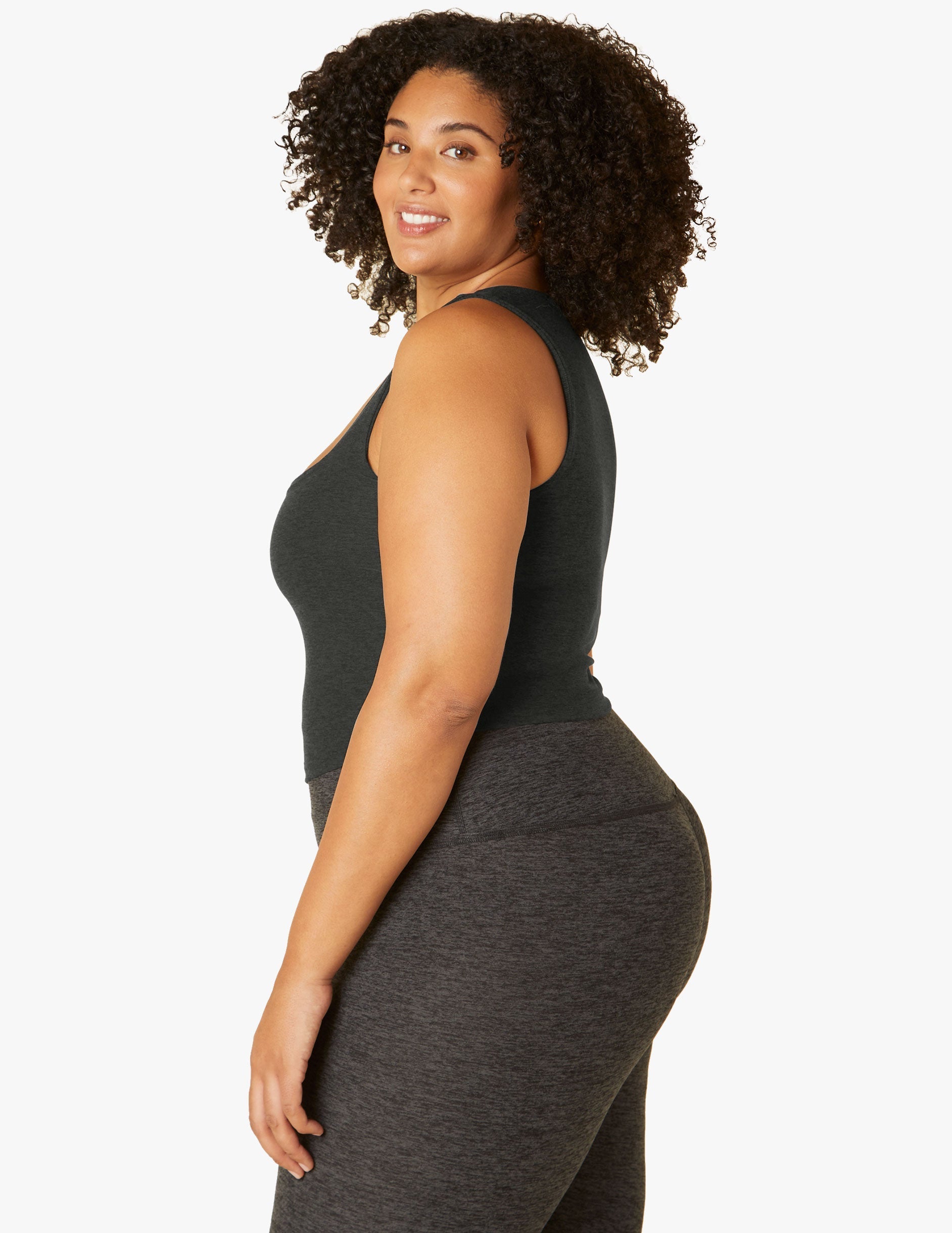 Ultra-Soft Spacedye Square Neck Cropped Tank, Medium Support Built-in Bra