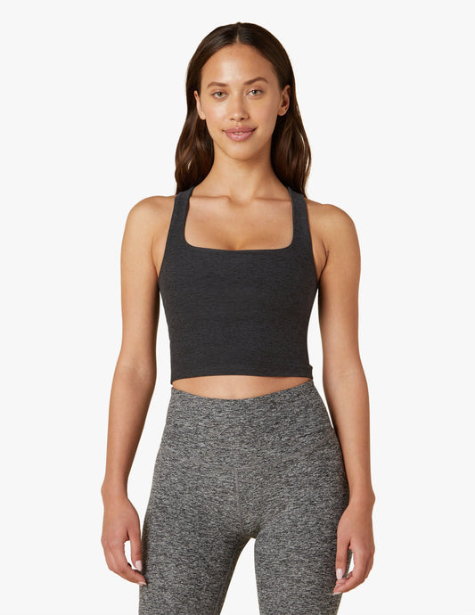 Ultra-Soft Spacedye Square Neck Cropped Tank, Medium Support Built-in Bra