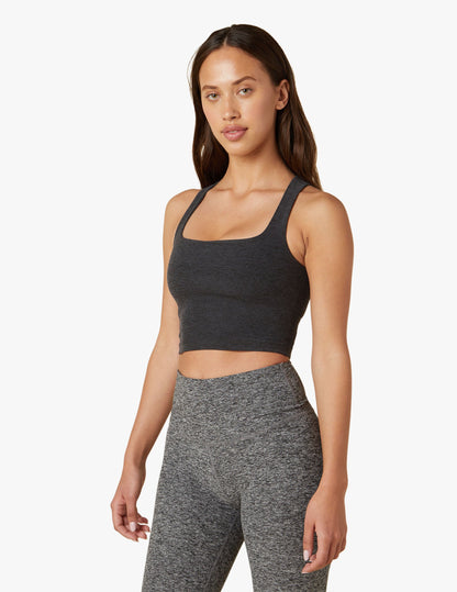 Ultra-Soft Spacedye Square Neck Cropped Tank, Medium Support Built-in Bra