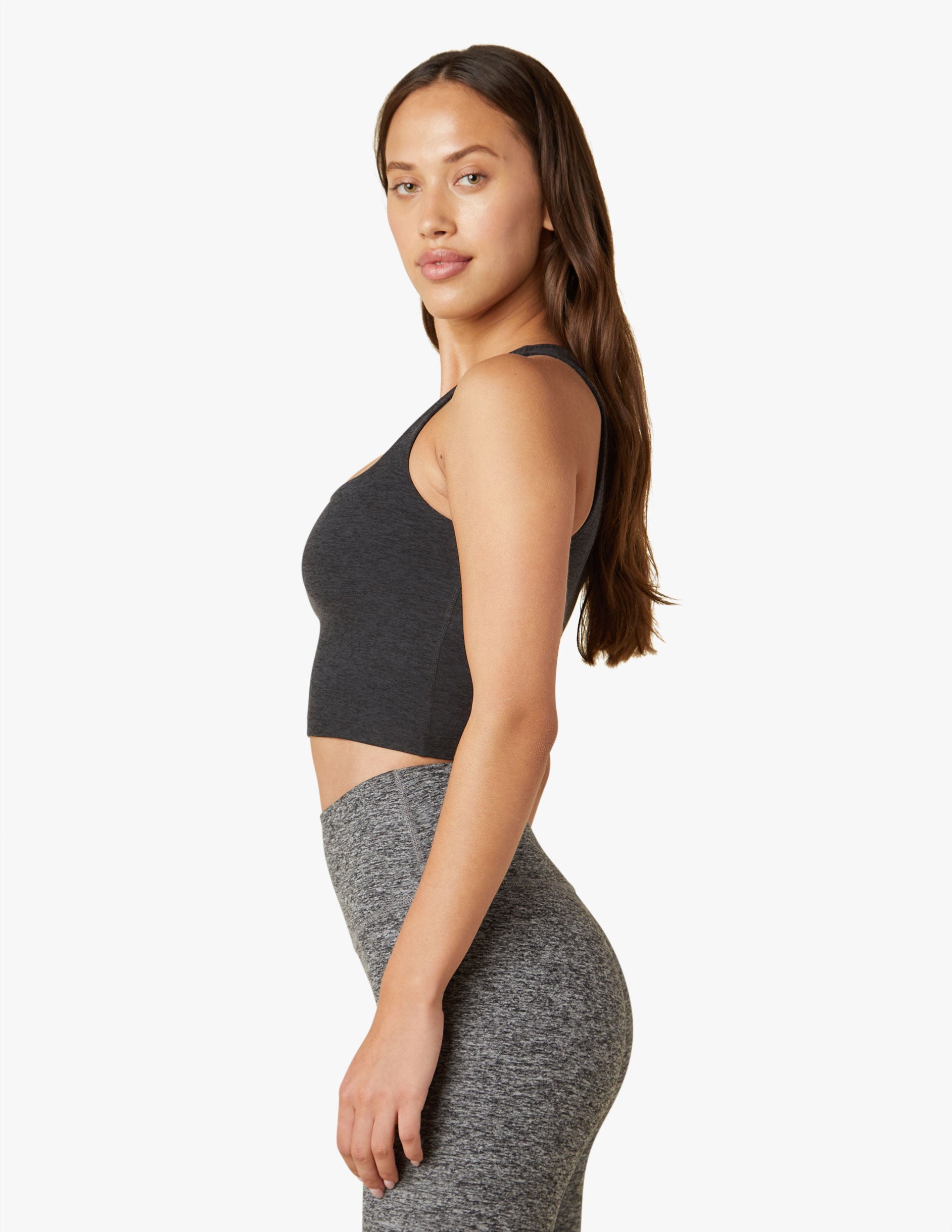 Ultra-Soft Spacedye Square Neck Cropped Tank, Medium Support Built-in Bra
