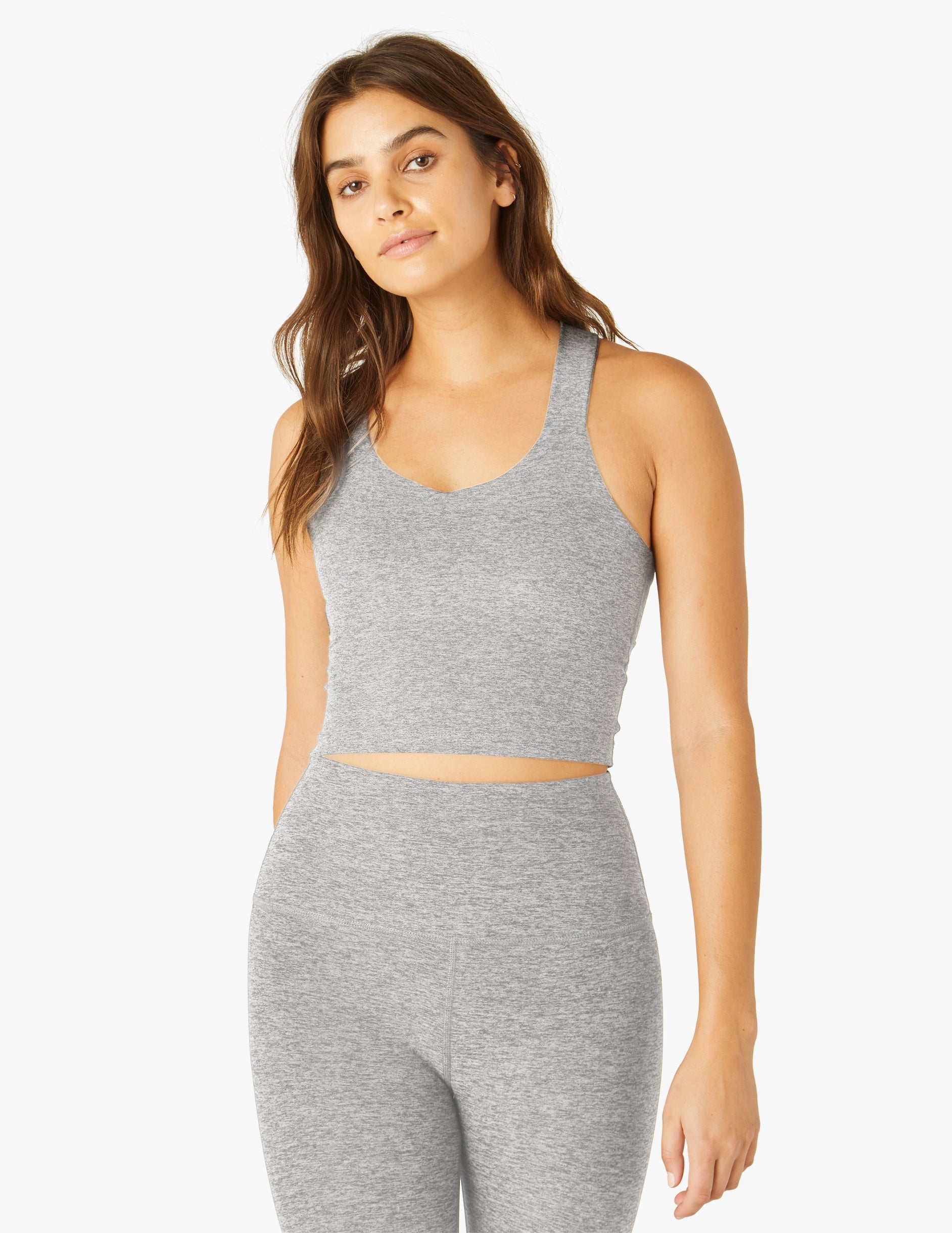 Spacedye Cropped Tank Top: Soft, Supportive, Twist Back, Built-in Bra
