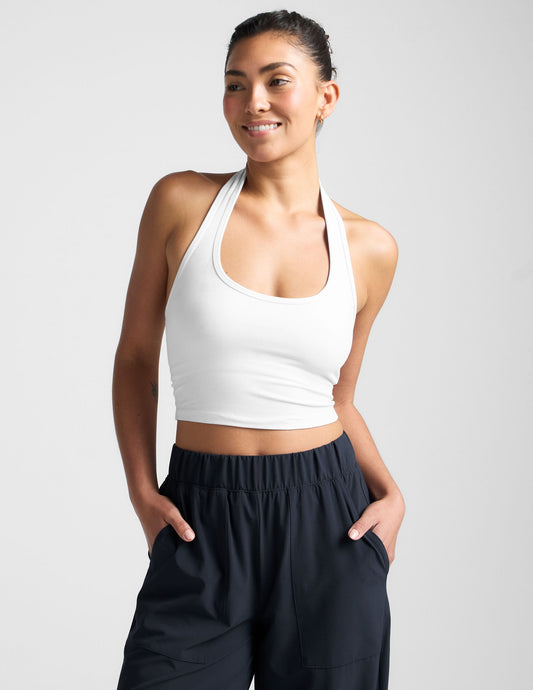 Spacedye Cloud White Cropped Halter Tank: Soft, Supportive, Stylish Comfort