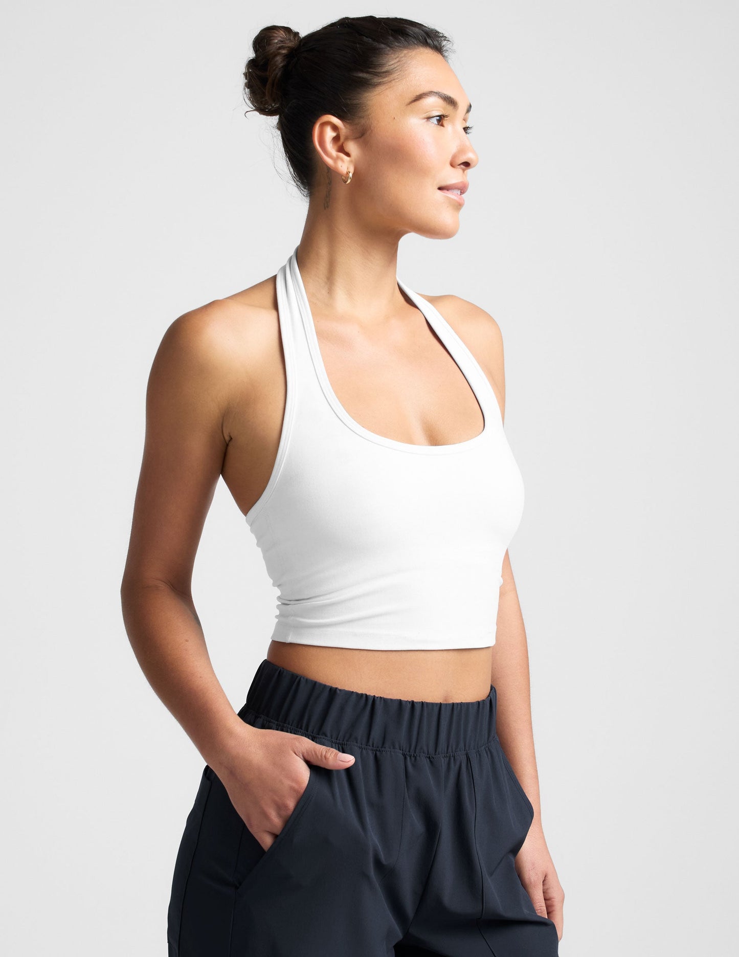 Spacedye Cloud White Cropped Halter Tank: Soft, Supportive, Stylish Comfort