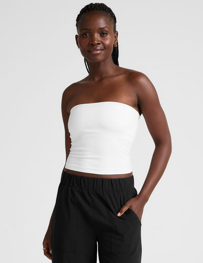 Ultra-Soft Spacedye Cloud White Strapless Tank Top with Built-in Bra
