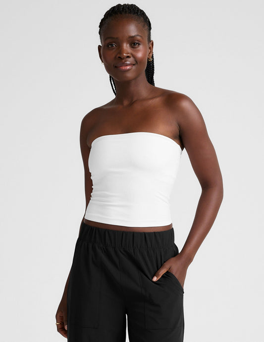 Ultra-Soft Spacedye Cloud White Strapless Tank Top with Built-in Bra