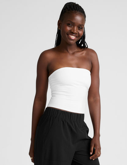 Ultra-Soft Spacedye Cloud White Strapless Tank Top with Built-in Bra