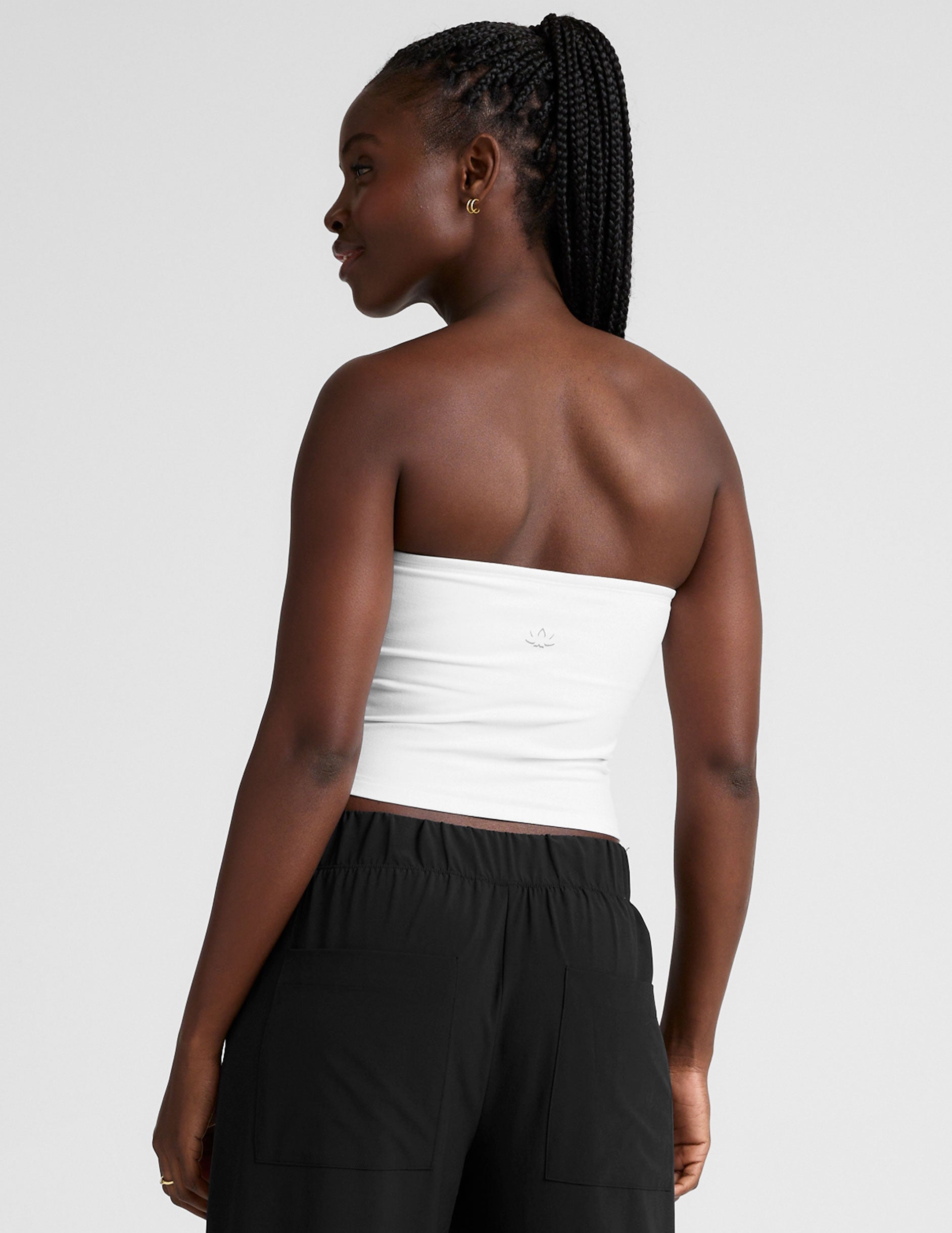 Ultra-Soft Spacedye Cloud White Strapless Tank Top with Built-in Bra