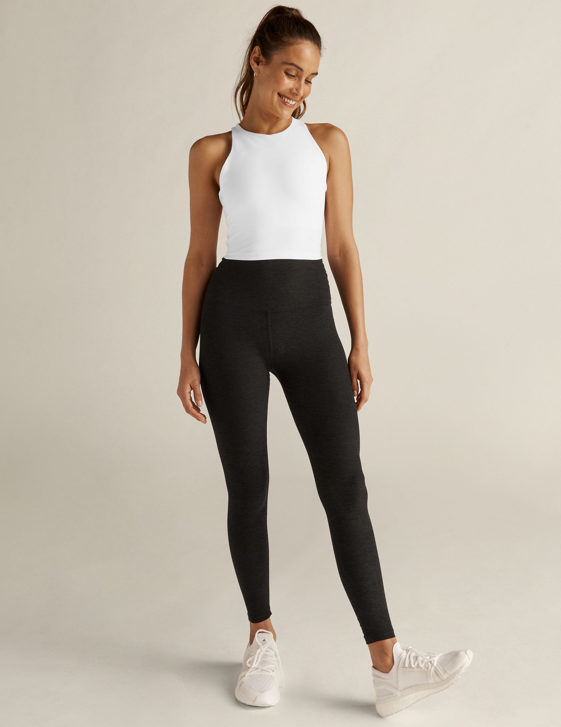 Spacedye Refocus Cloud White Cropped Tank Top with Built-in Bra