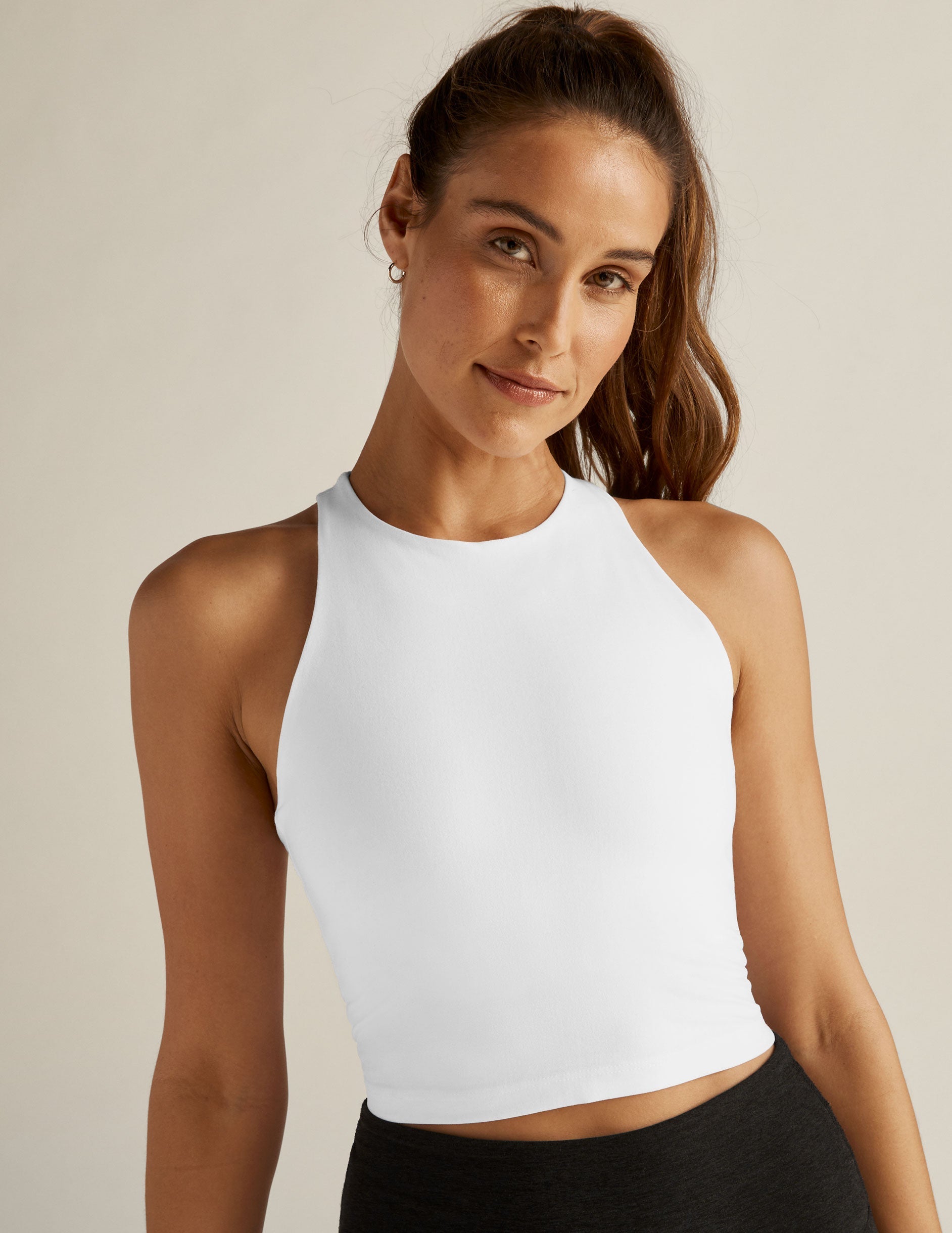 Spacedye Refocus Cloud White Cropped Tank Top with Built-in Bra